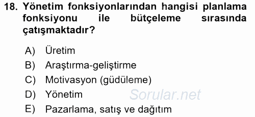 Maliyet Yönetimi 2015 - 2016 Ara Sınavı 18.Soru