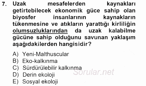 İnsan ve Toplum 2013 - 2014 Dönem Sonu Sınavı 7.Soru