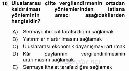 Uluslararası Kamu Maliyesi 2017 - 2018 Dönem Sonu Sınavı 10.Soru