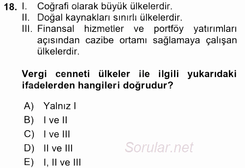 Uluslararası Kamu Maliyesi 2017 - 2018 Dönem Sonu Sınavı 18.Soru