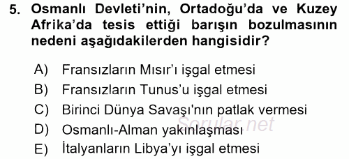 Modern Ortadoğu Tarihi 2017 - 2018 Ara Sınavı 5.Soru