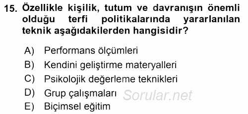 Performans ve Kariyer Yönetimi 2015 - 2016 Dönem Sonu Sınavı 15.Soru