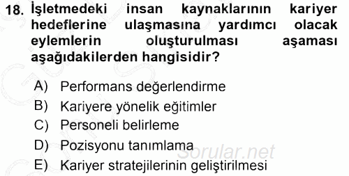 Performans ve Kariyer Yönetimi 2015 - 2016 Dönem Sonu Sınavı 18.Soru