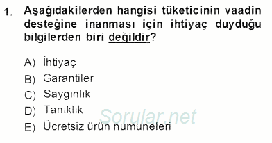 Marka İletişim Kampanyaları 2014 - 2015 Dönem Sonu Sınavı 1.Soru
