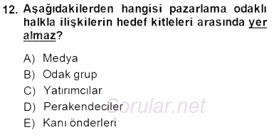 Marka İletişim Kampanyaları 2014 - 2015 Dönem Sonu Sınavı 12.Soru