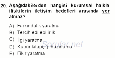 Marka İletişim Kampanyaları 2014 - 2015 Dönem Sonu Sınavı 20.Soru