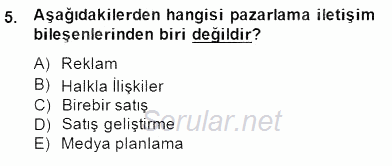 Marka İletişim Kampanyaları 2014 - 2015 Dönem Sonu Sınavı 5.Soru