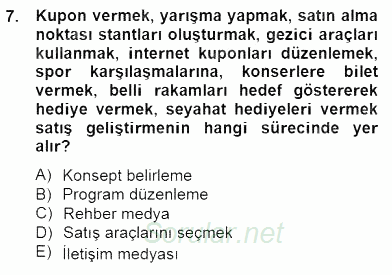 Marka İletişim Kampanyaları 2014 - 2015 Dönem Sonu Sınavı 7.Soru