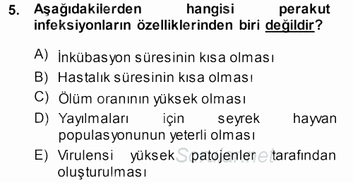 Veteriner Mikrobiyoloji ve Epidemiyoloji 2013 - 2014 Ara Sınavı 5.Soru