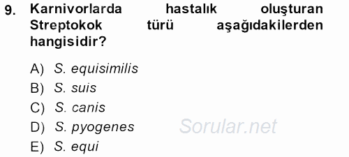 Veteriner Mikrobiyoloji ve Epidemiyoloji 2013 - 2014 Ara Sınavı 9.Soru