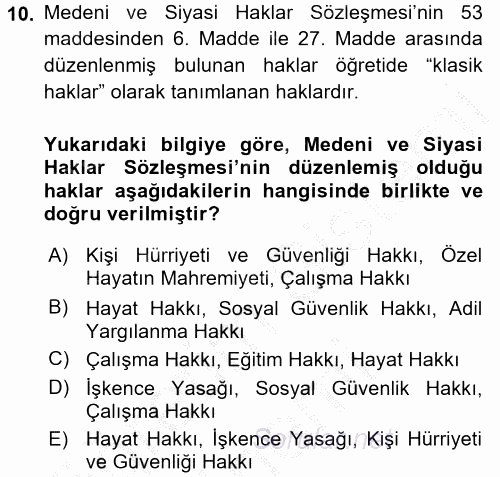 Temel İnsan Hakları Bilgisi 2 2016 - 2017 Ara Sınavı 10.Soru