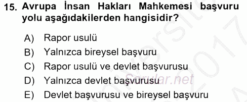 Temel İnsan Hakları Bilgisi 2 2016 - 2017 Ara Sınavı 15.Soru