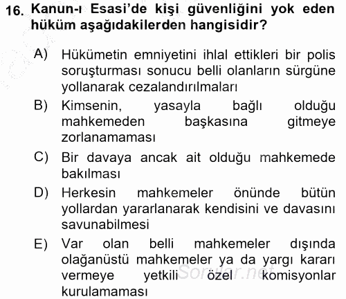 Temel İnsan Hakları Bilgisi 2 2016 - 2017 Ara Sınavı 16.Soru