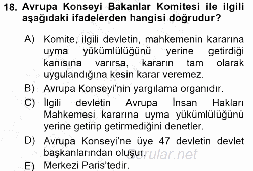 Temel İnsan Hakları Bilgisi 2 2016 - 2017 Ara Sınavı 18.Soru