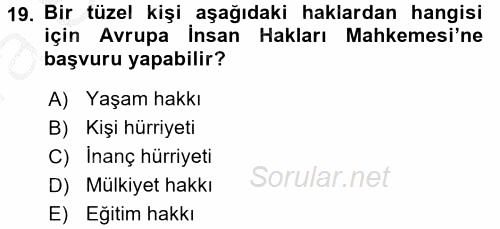 Temel İnsan Hakları Bilgisi 2 2016 - 2017 Ara Sınavı 19.Soru