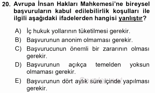 Temel İnsan Hakları Bilgisi 2 2016 - 2017 Ara Sınavı 20.Soru