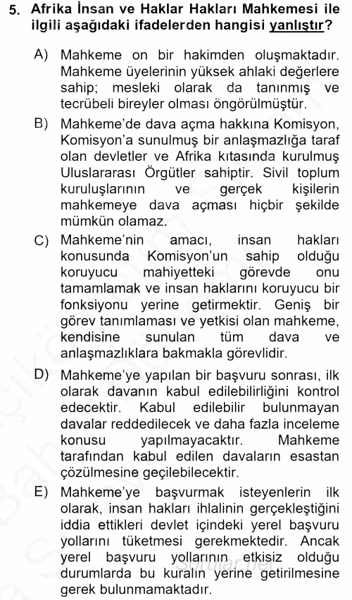 Temel İnsan Hakları Bilgisi 2 2016 - 2017 Ara Sınavı 5.Soru