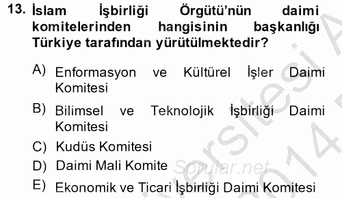 Uluslararası Örgütler 2013 - 2014 Dönem Sonu Sınavı 13.Soru