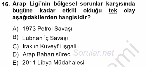 Uluslararası Örgütler 2013 - 2014 Dönem Sonu Sınavı 16.Soru