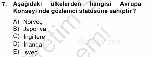 Uluslararası Örgütler 2013 - 2014 Dönem Sonu Sınavı 7.Soru