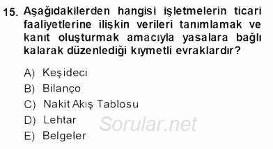Muhasebe ve Hukuk 2013 - 2014 Ara Sınavı 15.Soru
