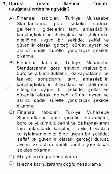 Muhasebe ve Hukuk 2013 - 2014 Ara Sınavı 17.Soru