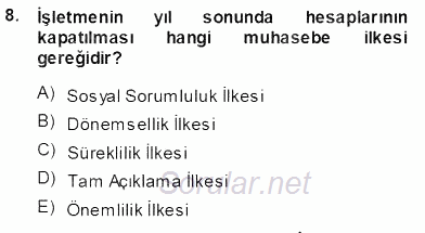 Muhasebe ve Hukuk 2013 - 2014 Ara Sınavı 8.Soru