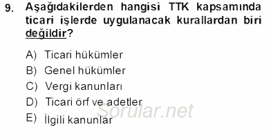 Muhasebe ve Hukuk 2013 - 2014 Ara Sınavı 9.Soru