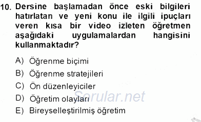 İng. Öğretmenliğinde Öğretim Teknolojileri Ve Materyal Tasarımı 1 2014 - 2015 Ara Sınavı 10.Soru