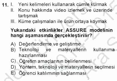 İng. Öğretmenliğinde Öğretim Teknolojileri Ve Materyal Tasarımı 1 2014 - 2015 Ara Sınavı 11.Soru