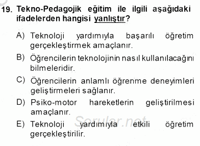 İng. Öğretmenliğinde Öğretim Teknolojileri Ve Materyal Tasarımı 1 2014 - 2015 Ara Sınavı 19.Soru