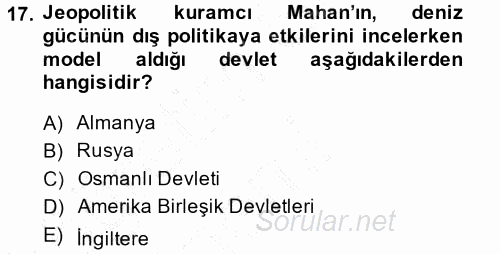 Uluslararası İlişkiler Kuramları 1 2014 - 2015 Ara Sınavı 17.Soru