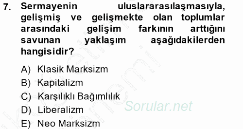 Uluslararası İlişkiler Kuramları 1 2014 - 2015 Ara Sınavı 7.Soru