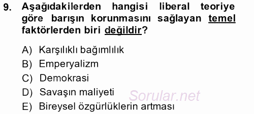 Uluslararası İlişkiler Kuramları 1 2014 - 2015 Ara Sınavı 9.Soru