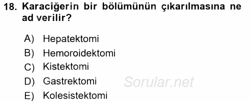 Tıbbi Terminoloji 2017 - 2018 Ara Sınavı 18.Soru