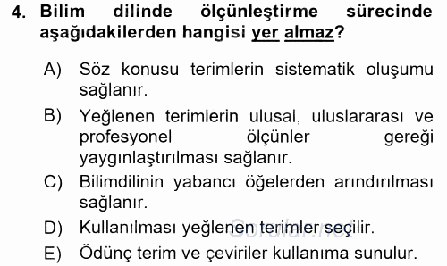 Tıbbi Terminoloji 2017 - 2018 Ara Sınavı 4.Soru