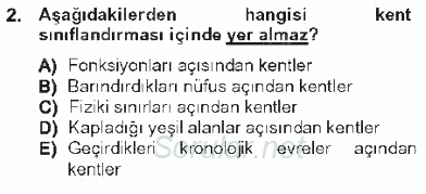 Kentleşme ve Konut Politikaları 2012 - 2013 Tek Ders Sınavı 2.Soru