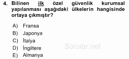 Özel Güvenlik Meslek Etiği 2017 - 2018 Dönem Sonu Sınavı 4.Soru