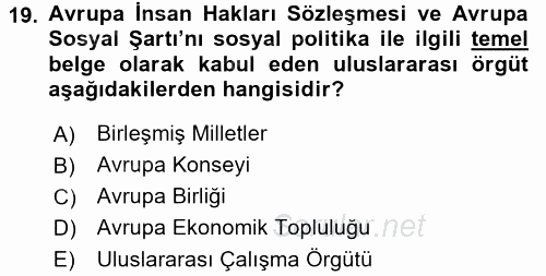 Uluslararası Sosyal Politika 2016 - 2017 3 Ders Sınavı 19.Soru