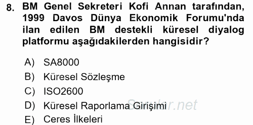 Uluslararası Sosyal Politika 2016 - 2017 3 Ders Sınavı 8.Soru