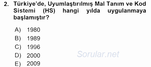 Dış Ticarete Giriş 2015 - 2016 Dönem Sonu Sınavı 2.Soru