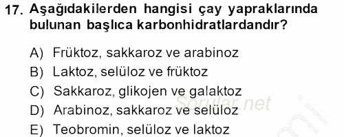 Gıda Bilimi ve Teknolojisi 2014 - 2015 Ara Sınavı 17.Soru