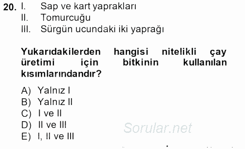 Gıda Bilimi ve Teknolojisi 2014 - 2015 Ara Sınavı 20.Soru