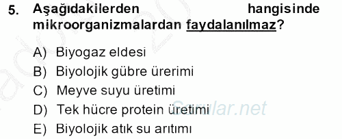 Gıda Bilimi ve Teknolojisi 2014 - 2015 Ara Sınavı 5.Soru