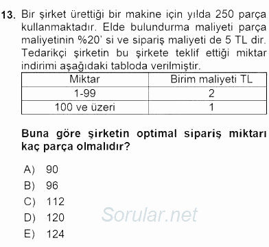 Yöneylem Araştırması 2 2015 - 2016 Ara Sınavı 13.Soru