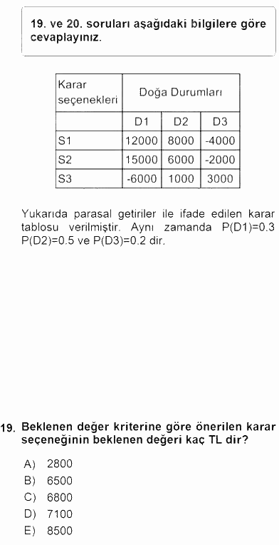 Yöneylem Araştırması 2 2015 - 2016 Ara Sınavı 19.Soru