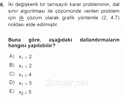 Yöneylem Araştırması 2 2015 - 2016 Ara Sınavı 6.Soru