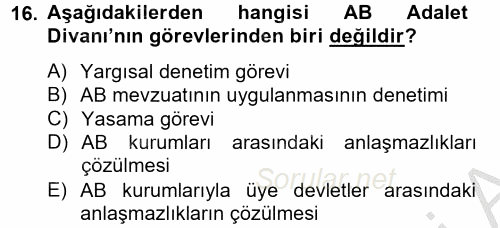 Uluslararası İlişkilere Giriş 2012 - 2013 Dönem Sonu Sınavı 16.Soru