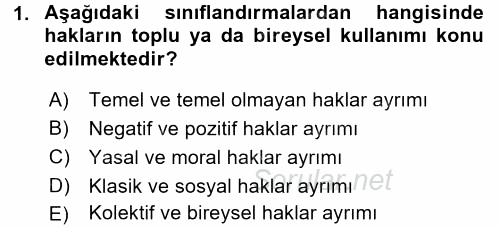 İnsan Hakları Ve Kamu Özgürlükleri 2016 - 2017 Ara Sınavı 1.Soru