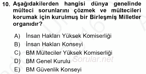 İnsan Hakları Ve Kamu Özgürlükleri 2016 - 2017 Ara Sınavı 10.Soru